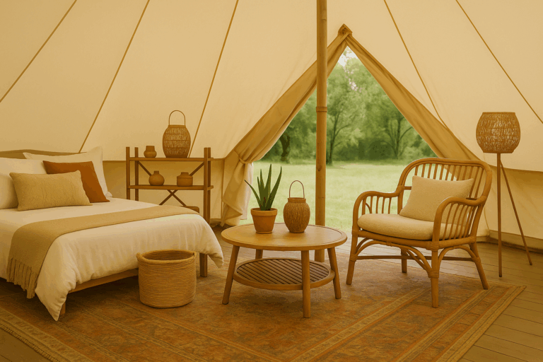 Móveis e Decoração para Glamping: Equipamentos que Transformam o Seu Acampamento